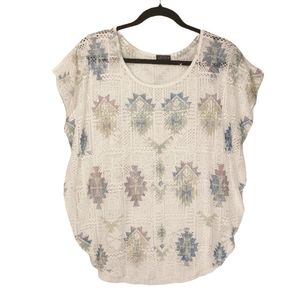 NEW LAVISH Off White Purple Green Colorful Tribal Geometric Print Coverup